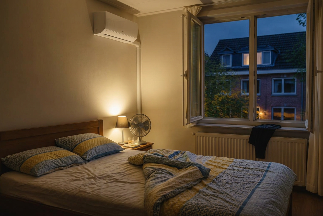 Iemand ligt wakker in een warme slaapkamer